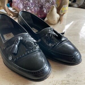 Bruno Magli Mens Black Leather Loafers Tassels Size 8.5 handmade In Italy